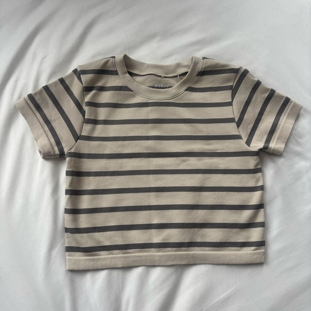 3/$25 Striped Crop Top Black and Tan
